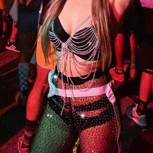 Festival/rave bejeweled black mesh pants